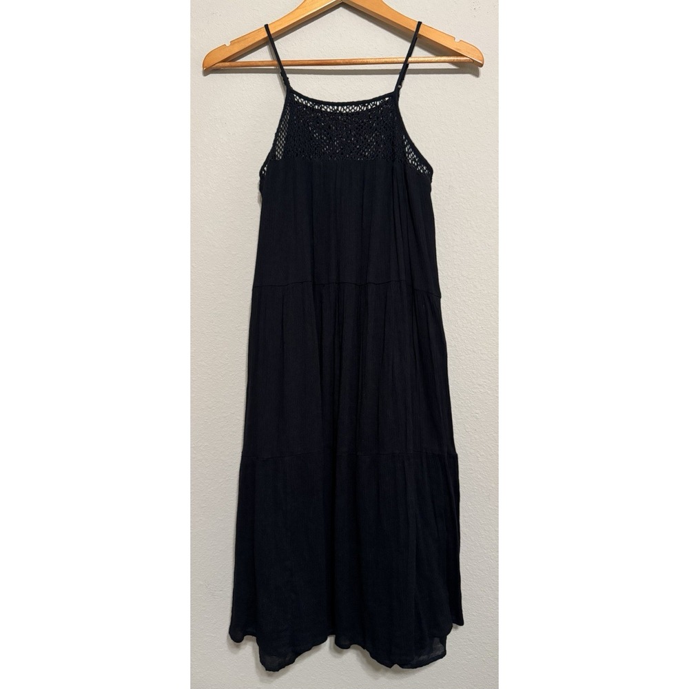 Gap Women's Black Tiered Dress Crochet Sleeveless A-Line Shift Pockets‎ Boho
